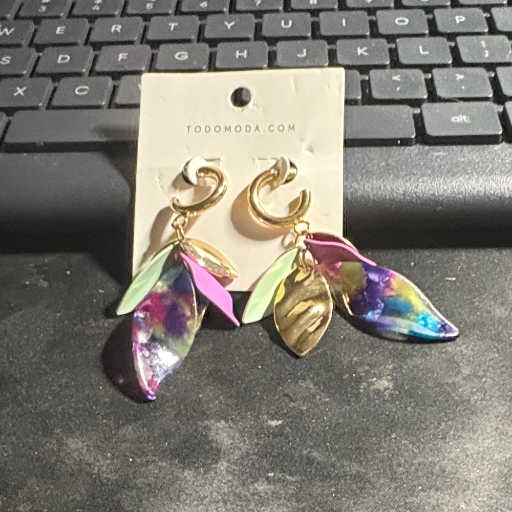 Gold and Multicolor Leaf Earrings